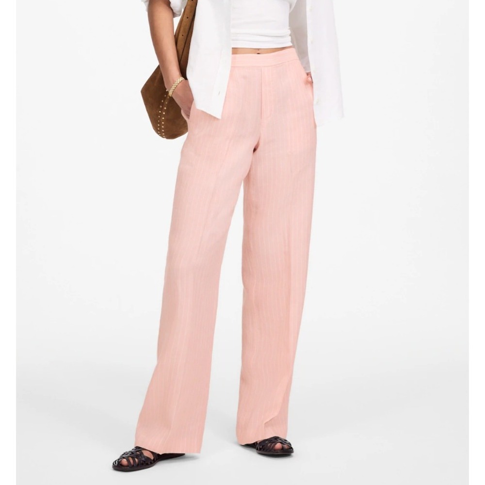 Madewell The Petite Easy Pull-On Pant Women XS Pink Stripe Linen Beach Coastal